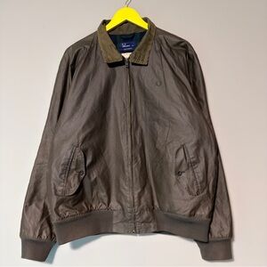 Fred Perry x British Millerain Harrington in sage green wax coat jacket XL